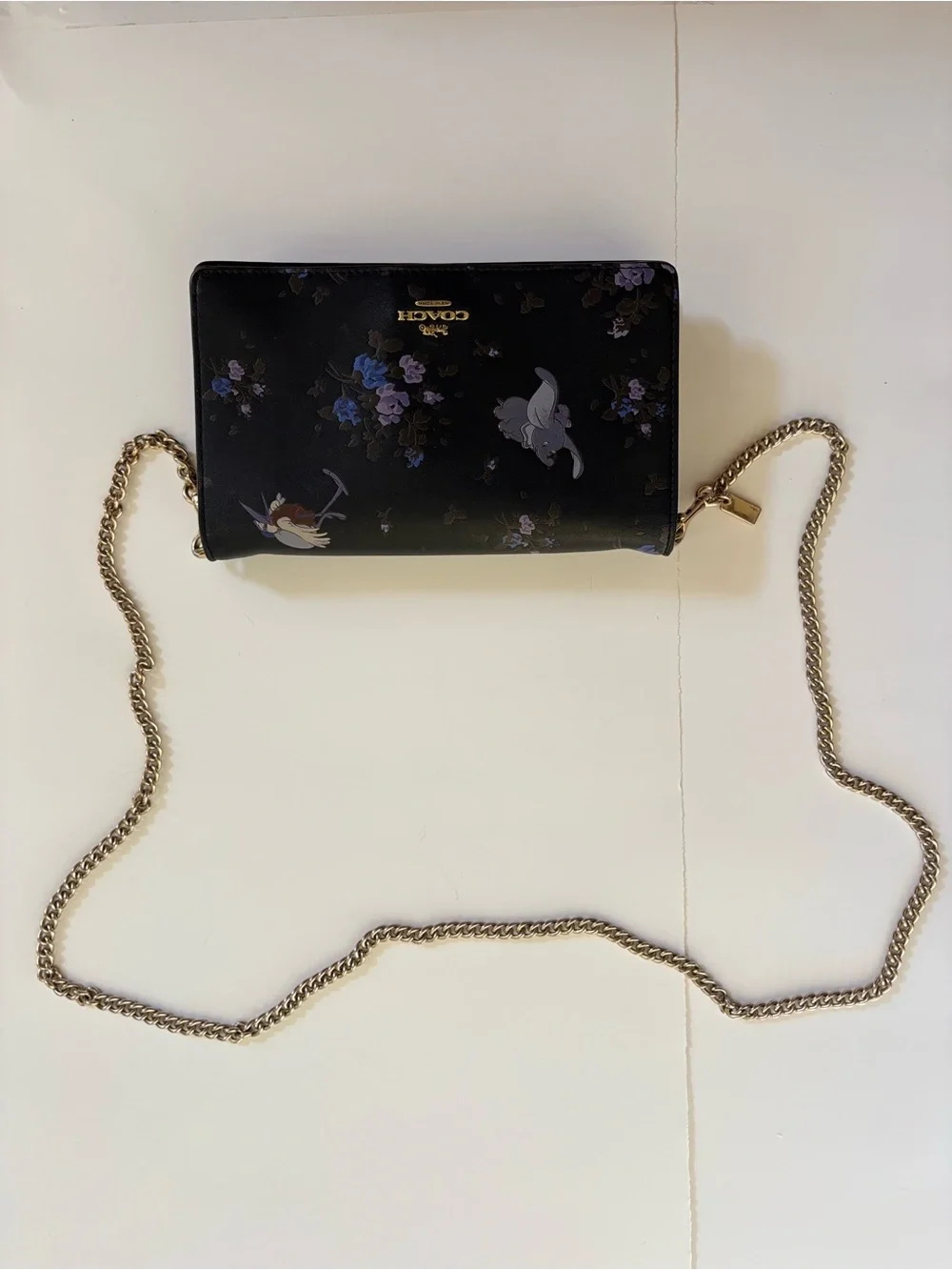 RARE Coach x Disney Dumbo Black Floral Leather Chain Crossbody